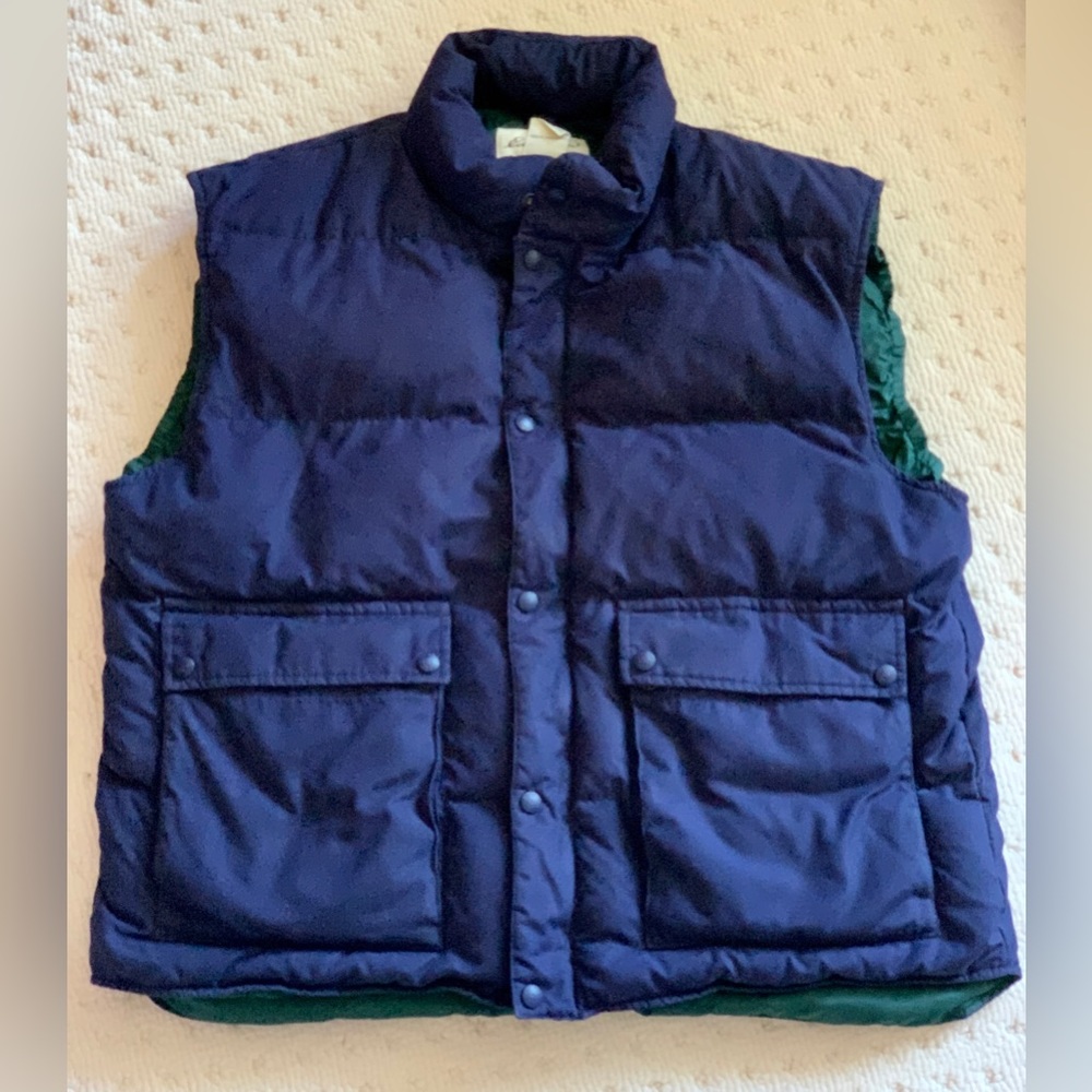 Vintage Men’s XL EDDIE BAUER Goose Down Filled Navy Blue Nylon Puffer Vest